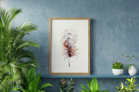 Image of a feather watercolor painting by Shayna Larsen, originals & prints available