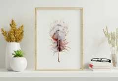Image of a feather watercolor painting by Shayna Larsen, originals & prints available