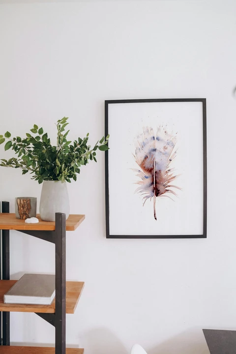 Image of a feather watercolor painting by Shayna Larsen, originals & prints available