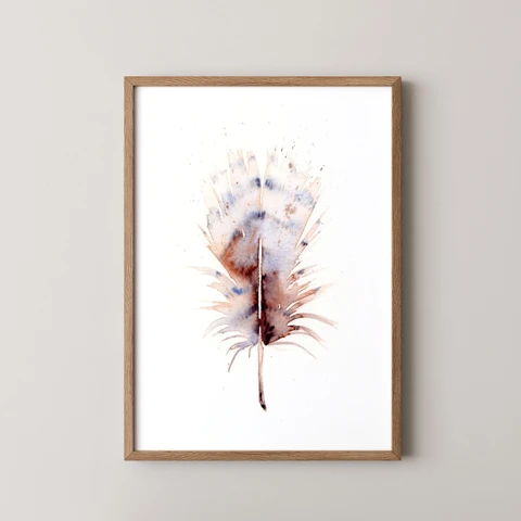 Image of a feather watercolor painting by Shayna Larsen, originals & prints available