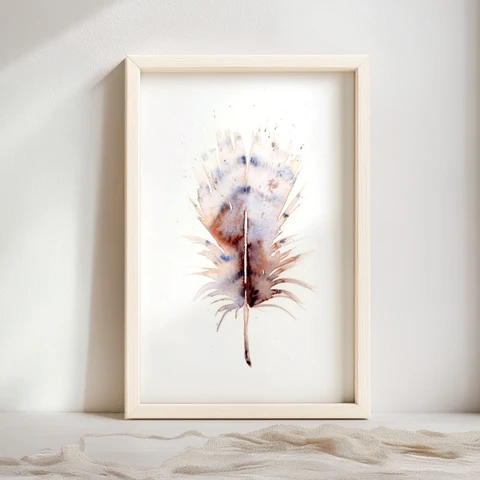 Image of a feather watercolor painting by Shayna Larsen, originals & prints available
