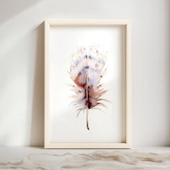 Image of a feather watercolor painting by Shayna Larsen, originals & prints available