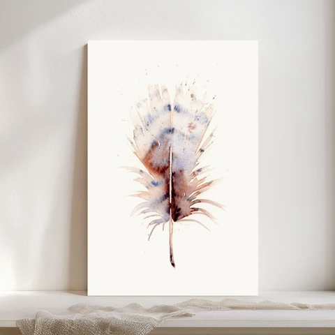 Image of a feather watercolor painting by Shayna Larsen, originals & prints available