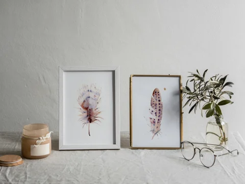 Image of a feather watercolor painting by Shayna Larsen, originals & prints available