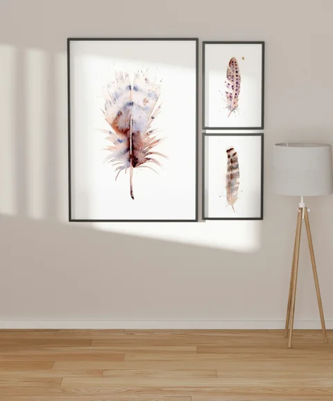 Image of a feather watercolor painting by Shayna Larsen, originals & prints available