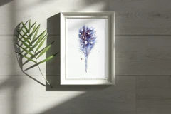 Image of a feather watercolor painting by Shayna Larsen, originals & prints available