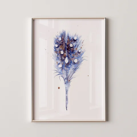 Image of a feather watercolor painting by Shayna Larsen, originals & prints available