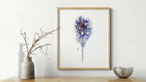 Image of a feather watercolor painting by Shayna Larsen, originals & prints available