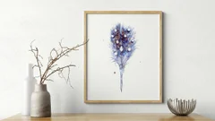 Image of a feather watercolor painting by Shayna Larsen, originals & prints available