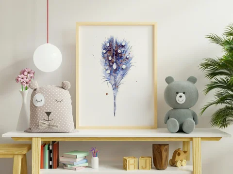 Image of a feather watercolor painting by Shayna Larsen, originals & prints available