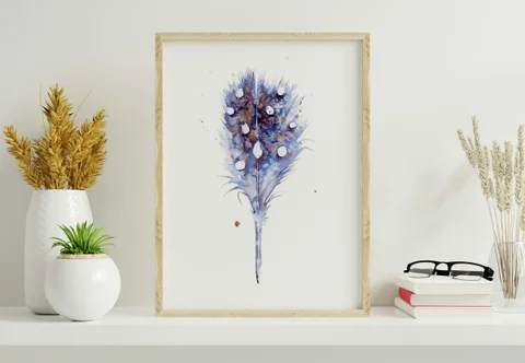 Image of a feather watercolor painting by Shayna Larsen, originals & prints available