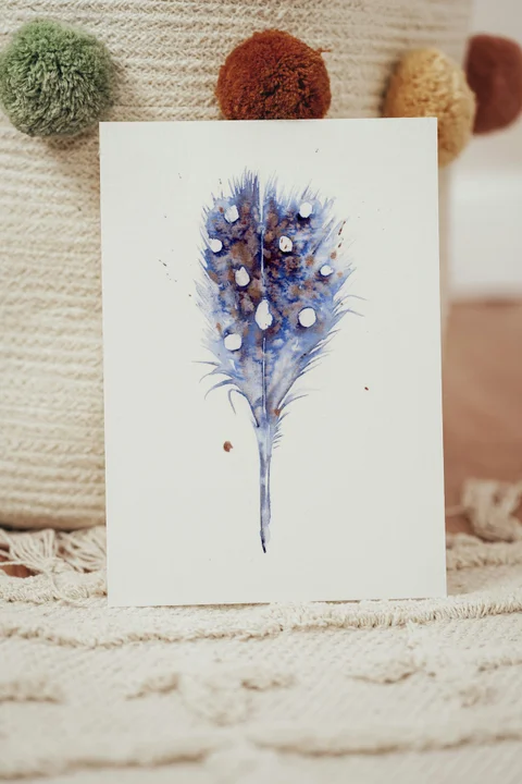 Image of a feather watercolor painting by Shayna Larsen, originals & prints available