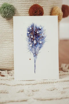 Image of a feather watercolor painting by Shayna Larsen, originals & prints available