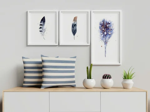 Image of a feather watercolor painting by Shayna Larsen, originals & prints available
