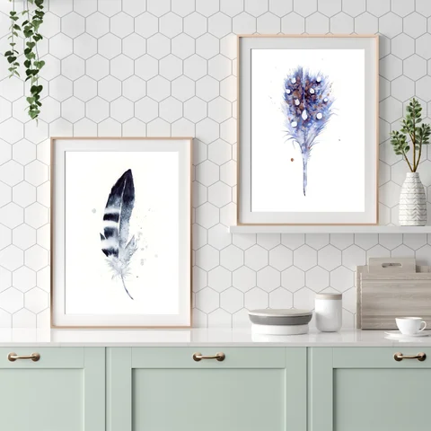 Image of a feather watercolor painting by Shayna Larsen, originals & prints available