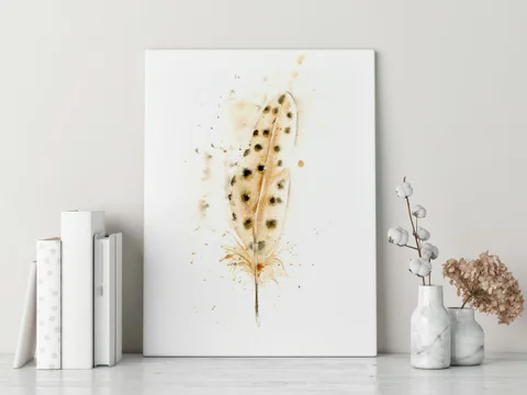 Image of a feather watercolor painting by Shayna Larsen, originals & prints available