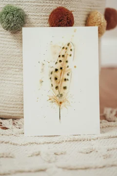 Image of a feather watercolor painting by Shayna Larsen, originals & prints available