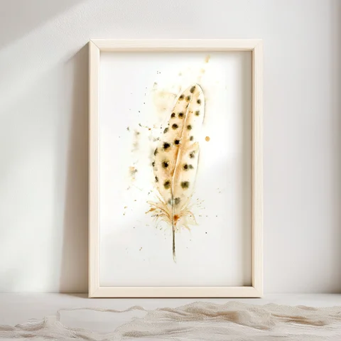 Image of a feather watercolor painting by Shayna Larsen, originals & prints available