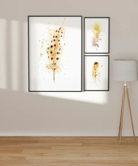 Image of a feather watercolor painting by Shayna Larsen, originals & prints available