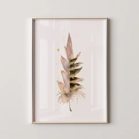 Image of a feather watercolor painting by Shayna Larsen, originals & prints available