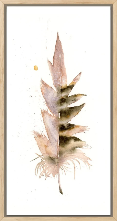Image of a feather watercolor painting by Shayna Larsen, originals & prints available