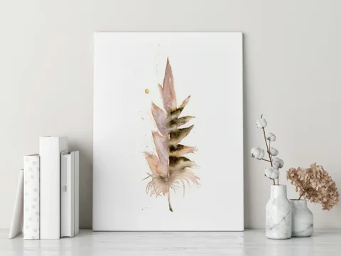 Image of a feather watercolor painting by Shayna Larsen, originals & prints available