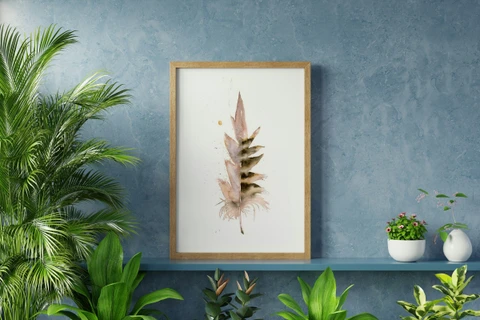 Image of a feather watercolor painting by Shayna Larsen, originals & prints available