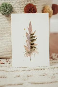 Image of a feather watercolor painting by Shayna Larsen, originals & prints available