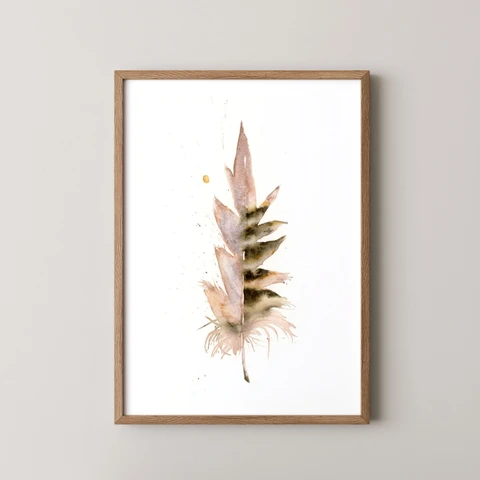 Image of a feather watercolor painting by Shayna Larsen, originals & prints available