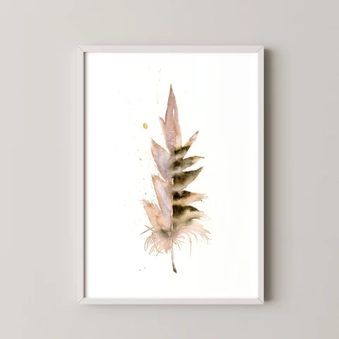 Image of a feather watercolor painting by Shayna Larsen, originals & prints available