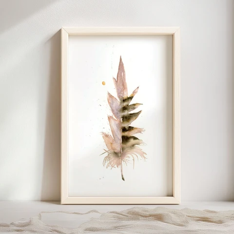 Image of a feather watercolor painting by Shayna Larsen, originals & prints available