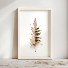 Image of a feather watercolor painting by Shayna Larsen, originals & prints available