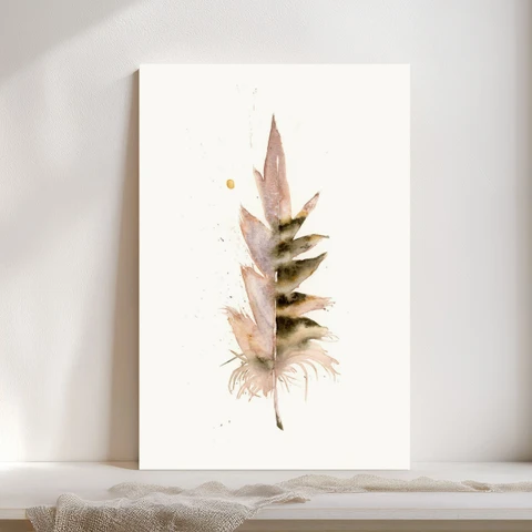 Image of a feather watercolor painting by Shayna Larsen, originals & prints available