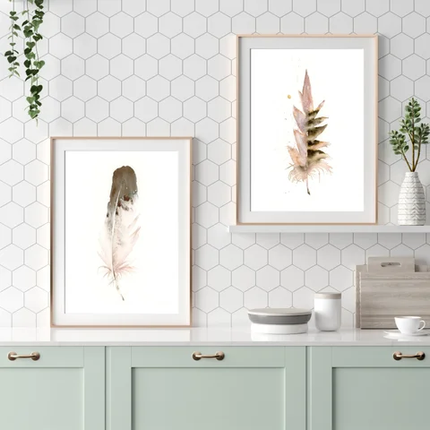 Image of a feather watercolor painting by Shayna Larsen, originals & prints available