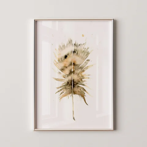 Image of a feather watercolor painting by Shayna Larsen, originals & prints available