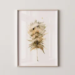 Image of a feather watercolor painting by Shayna Larsen, originals & prints available