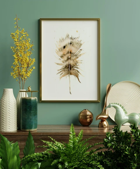 Image of a feather watercolor painting by Shayna Larsen, originals & prints available