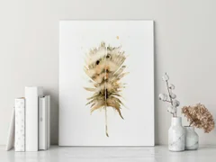 Image of a feather watercolor painting by Shayna Larsen, originals & prints available