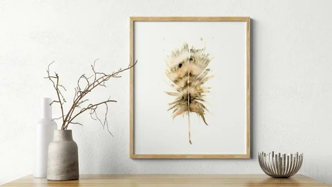 Image of a feather watercolor painting by Shayna Larsen, originals & prints available
