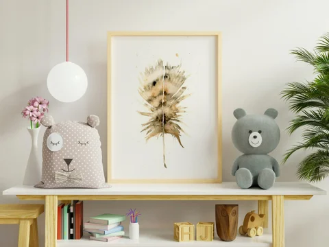 Image of a feather watercolor painting by Shayna Larsen, originals & prints available