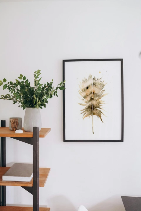 Image of a feather watercolor painting by Shayna Larsen, originals & prints available