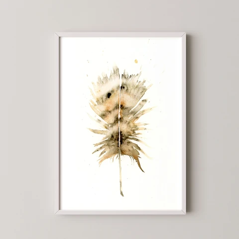 Image of a feather watercolor painting by Shayna Larsen, originals & prints available