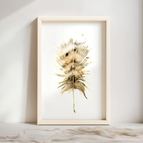Image of a feather watercolor painting by Shayna Larsen, originals & prints available