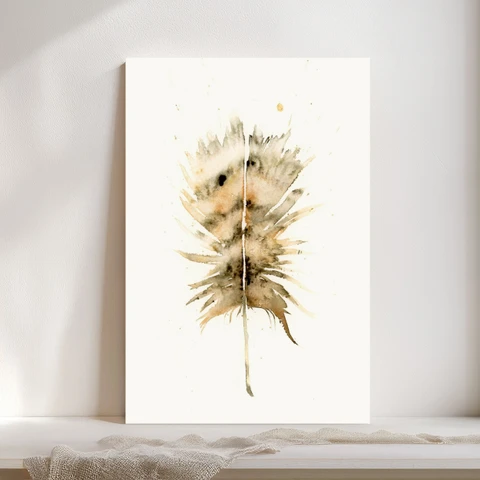 Image of a feather watercolor painting by Shayna Larsen, originals & prints available