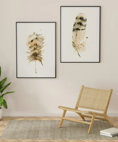 Image of a feather watercolor painting by Shayna Larsen, originals & prints available