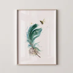 Image of a feather watercolor painting by Shayna Larsen, originals & prints available