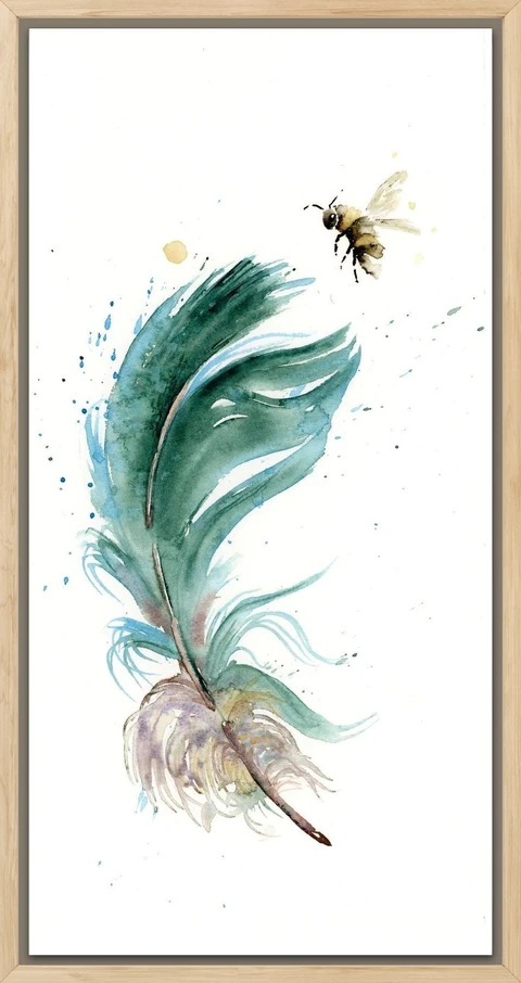 Image of a feather watercolor painting by Shayna Larsen, originals & prints available