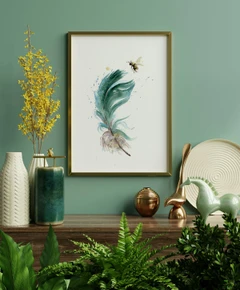 Image of a feather watercolor painting by Shayna Larsen, originals & prints available