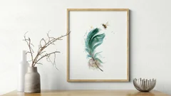 Image of a feather watercolor painting by Shayna Larsen, originals & prints available
