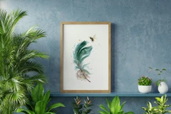 Image of a feather watercolor painting by Shayna Larsen, originals & prints available